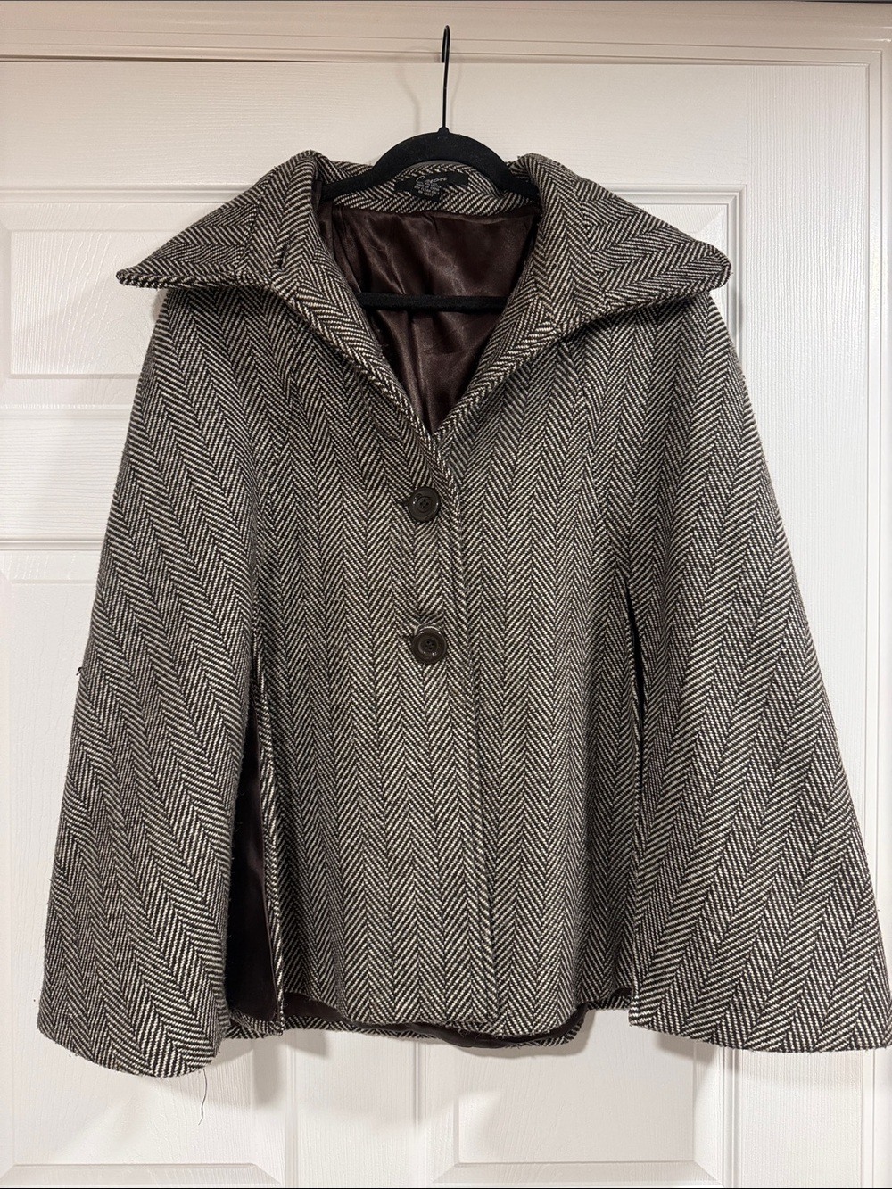 Cejon Black & White Herringbone Cape Jacket